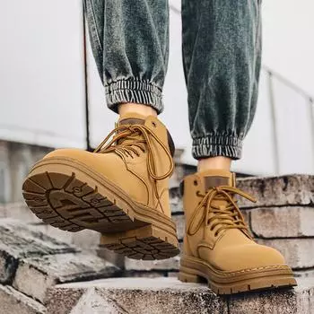 Martin boots men s winter non-slip waterproof high-top casual leather shoes men s British tooling trendy shoes velvet thermal cotton shoes 39 жёлтый