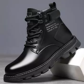 Martin boots men s winter velvet high-top British style black tooling locomotive leather boots casual cotton shoes 39