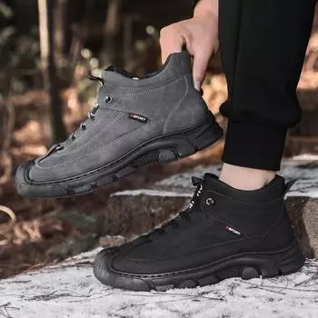 Martin boots men s winter velvet thickened high-top cotton leather shoes men s soft leather British non-slip cotton shoes warm snow boots 39