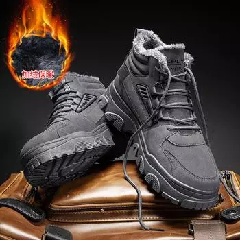 Martin boots velvet warm cotton shoes high-top men s shoes 2025 new casual tooling versatile shoes men s trendy shoes 39