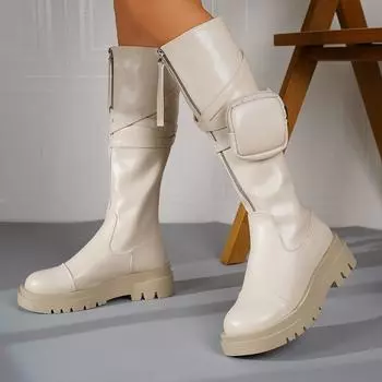 Martin boots women s 2024 autumn and winter foreign trade large size retro western style bag long boots front zipper cross belt women s boots 35 чёрный