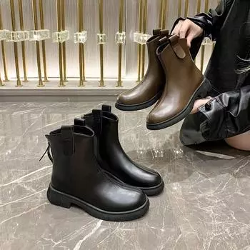 Martin boots women s 2024 new autumn and winter British wind locomotive short boots platform belt buckle retro short boots shoes 35 чёрный