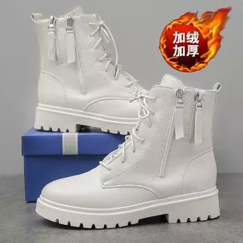 Martin boots women s 2024 new autumn and winter women s shoes British cotton shoes thick-soled inner height increase velvet versatile short boots wo 35