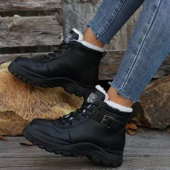 Martin boots women s 2024 new foreign trade large size versatile cotton shoes piled thickened warm women s shoes winter snow short boots 36 чёрный