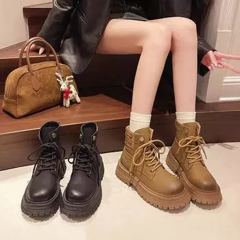 Martin boots women s 2024 new outdoor hiking shoes platform leather boots bumblebee kick can t break big yellow boots 35 верблюд