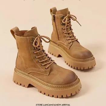 Martin boots women s 2024 spring and autumn new British style leather explosive short boots thick sole inner height increase retro locomotive boots 35