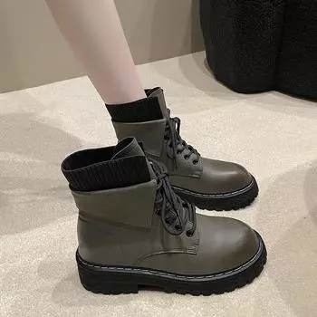 Martin boots women s 2025 autumn and winter new British style versatile low-heeled short boots Internet celebrity temperament fashion front lace-up wo 35 чёрный