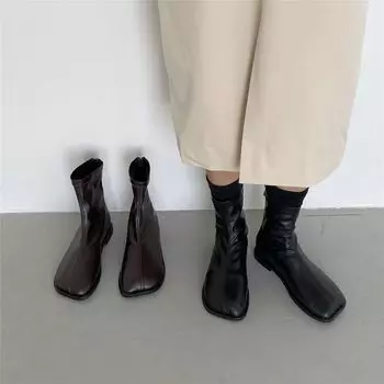 Martin boots women s 2025 new mango head velvet British style short boots flat back zipper short boots 35 чёрный