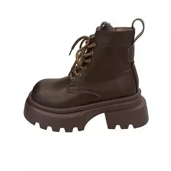 Martin boots women s 2025 spring and spring new British style brown explosion short boots thick sole heightening retro locomotive boots tide 35