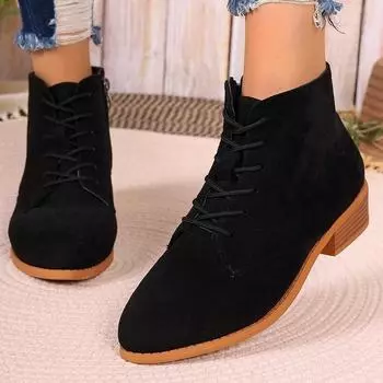 Martin boots women s 2025 winter new matte suede short thin boots lace-up zipper women s boots 36 чёрный