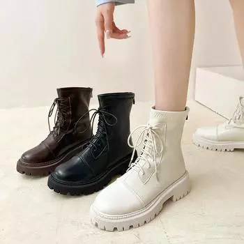 Ботинки Martin женские осенне-зимние, из коровьей кожи, с толстой подошвой, эластичные, для увеличения воздухопроницаемости, тонкие ботинки со шнуровкой 35 чёрный