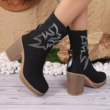 Martin boots women s autumn and winter new fashion short high heel block heel boots versatile simple 42 plus size women s boots 36 чёрный