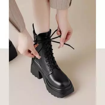Martin boots women s black fashion simple casual autumn and winter new round head thick sole thick heel side zipper short boots 35 бежевый
