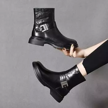 Ботинки Martin Женские ботинки Кожаные ботинки на плоской подошве Хлопковые ботинки 35 чёрный