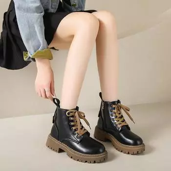 Martin boots women s British style 2025 new medium boots popular thick-soled small short boots women s autumn and winter velvet snow boots 35