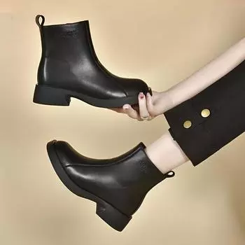 Martin boots women s new simple flat short boots cowhide round head women s casual leather boots cotton boots 34