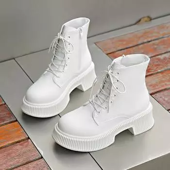 Martin boots women s new thick-soled round-headed white short boots large-size thick-soled short boots 35