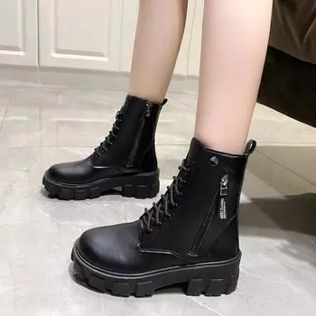 Martin boots women s shoes 2025 new Korean version trend autumn and winter high-top shoes women s boots low-heeled medium boots 35