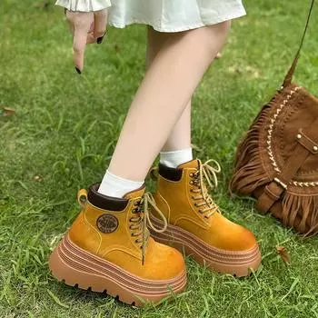 Martin boots women s summer hollow breathable retro short boots thick-soled matte soft leather rhubarb boots outdoor hiking shoes 35