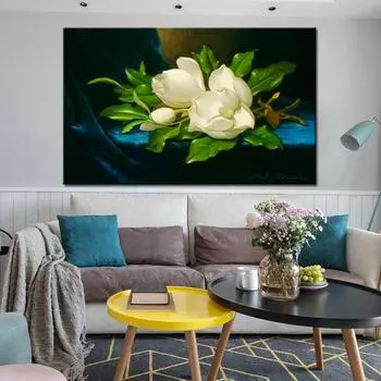 Мартин Джонсон Хид, гигантские магнолии на синей бархатной ткани, постеры с принтом на холсте, настенные художественные декоративные картины для гостиной 21*30cm