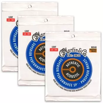 MARTIN MA540 превосходные струны для акустической гитары из фосфорной бронзы, комплект из 3 штук