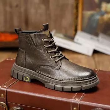 Martin Men s 2024 Thick-Sole Mid-Cut Genuine Leather Boots - British Retro Style for Autumn and Winter 44