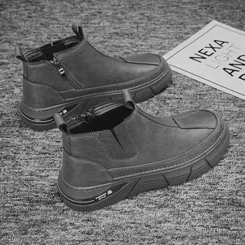 Мартин Сапоги: 2023 Мужские модные высокие британские рабочие ботинки — универсальная повседневная обувь средней длины на осень Size 43 коричневый