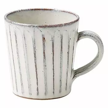 Marui Pottery 3-3333 Shigaraki Pottery Hephimon Mug Cup Large White Glaze Carved Capacity Approx. 11.2 fl oz (330 ml) Stylish Coffee Cup Ceramic Artis