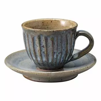 Marui Seito Shigaraki Ware Hechimon Coffee Cup & Saucer Aohagi Carving Round Shape Capacity Approximately 180ml Ceramic Made in Japan MR-3-3265