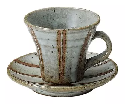 Marui Seito Shigaraki Ware Hechimon Coffee Cup Saucer Set 200ml White Hagi Tachi Line White Approx. MR-3-3283