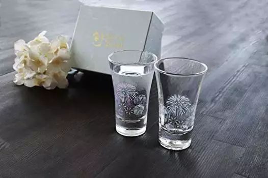 Marumo Takagi Ceramic Cooling Fireworks Glass Tenkai Pair Set Japan Glass Gift Temperature Change Sake Day Day Day Wedding Gift Present Beer Sake
