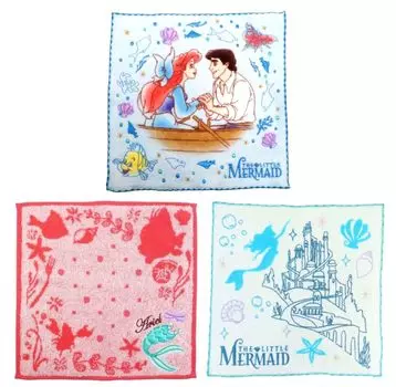 Marushin Little Mermaid Ariel Handkerchief Towel Set of 3 Embroidery Shell Days Blue Jacquard Mermaid Dress Antibacterial and Deodorizing Sea Castle