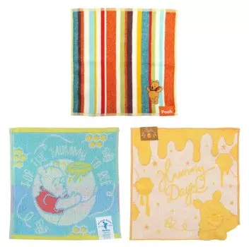 Marushin Winnie the Pooh Handkerchief Towel Set of 3 Patterns and deodorizing treatment Full Pooh Honey Pastel Green Jacquard Dreamy Honey