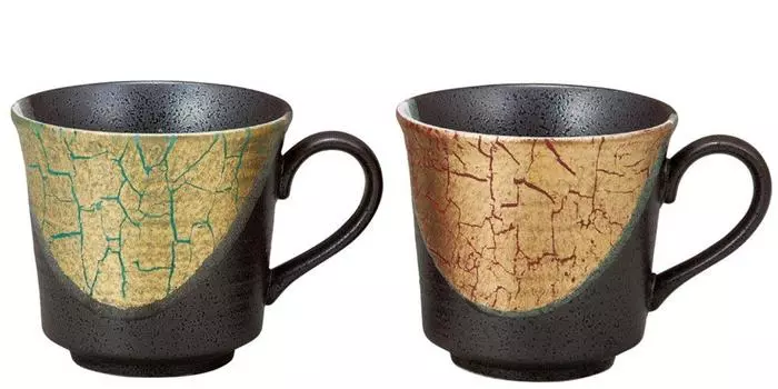 Maruyone Kutani Ware Pair Mug Gold Leaf Color K4-943 чёрный