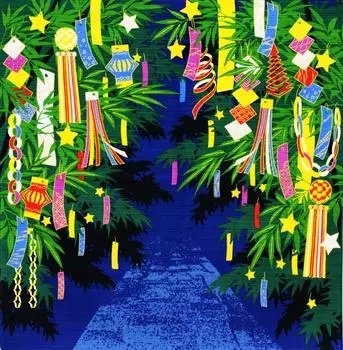 Maruzen Furoshiki Cotton Furoshiki Tanabata Decoration Blue 50 x 50 cm Approx.