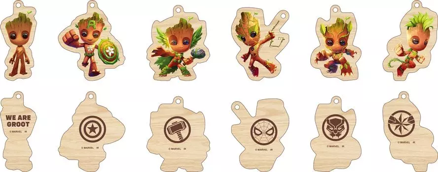 Marvel Blind Wood Keychain Complete Set of 6 Types WE ARE GROOT [Inlock]