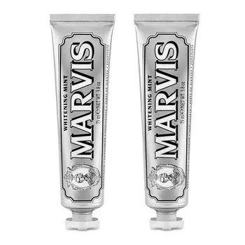 MARVIS MARVIS Белая мятная зубная паста с освежающим мятным вкусом для ухода за полостью рта, средство от неприятного запаха изо рта, сделано в Италии, 75 мл (х 2)