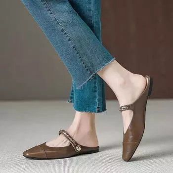 Mary Jane Baotou Single Shoes Women s Flat Baotou Slippers French Small Fragrant Square Head Mary Jane Women s Shoes 35 чёрный