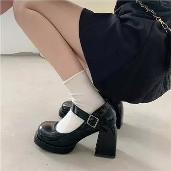 Mary Jane High Heel Thick Bottom Women s Single Shoes 2024 New All-match Black Heels Elevated Increase Small Leather Shoes 34