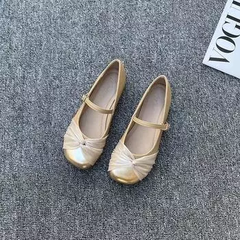 Mary Jane shoes 2024 new autumn soft leather shallow mouth niche single shoes women s soft sole with fairy style grandma shoes 35 абрикосовый