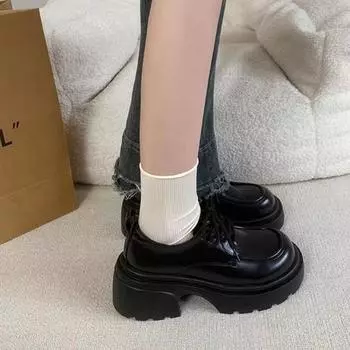 Mary Jane shoes autumn new college style women s lace-up small leather shoes platform sole one pedal women 35