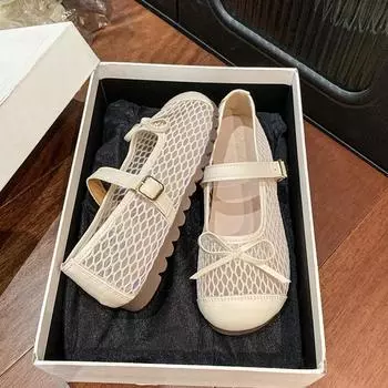 Mary Jane shoes breathable mesh bow single shoes women s shallow mouth flat net shoes Doudou shoes 35