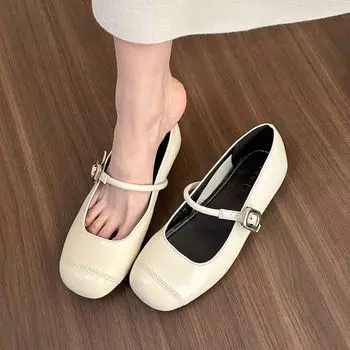 Mary Jane shoes shallow buckle single shoes women s 2024 spring new Korean version square head flat bottom shallow mouth soft sole Doudou shoes 35