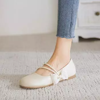 Mary Jane shoes spring and summer 2024 new versatile shallow mouth flat bottom with skirt single shoes women s large size Doudou shoes 34 абрикосовый