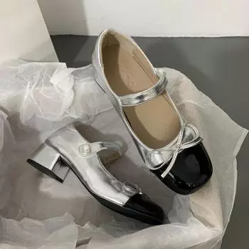 Mary Jane shoes spring and summer new niche comfortable thick heel high heels bow single shoes 35