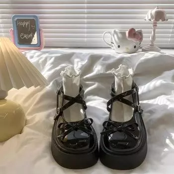 Mary Jane shoes women s autumn and winter new round head with Lolita high heel one-word buckle light mouth loafer single shoes 35