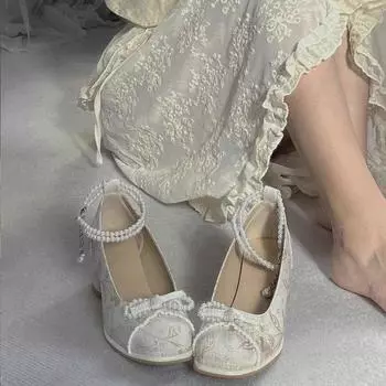 Mary Jane shoes women s new bow high heels women s single shoes thick heel cheongsam shoes 35