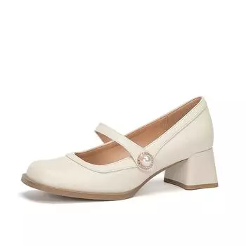 Mary Jane shoes women s new spring 2025 fashion versatile women s shoes square head thick heel one-word buckle British style women s shoes 34