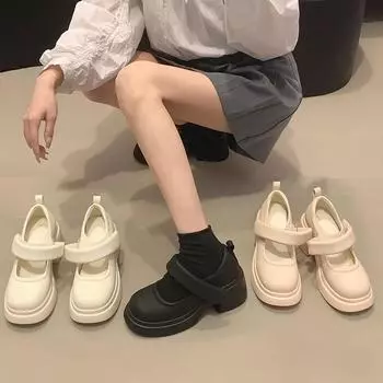 Туфли Мэри Джейн женские розовые зимние туфли на высоком каблуке французские темпераментные туфли на толстом каблуке и платформе маленькие кожаные туфли 35 розовый