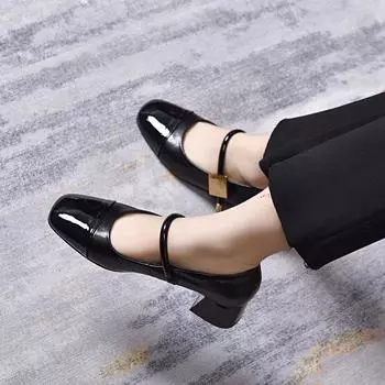 Mary Jane shoes women s spring and summer new shallow mouth medium heel single shoes niche personality small fresh women 35